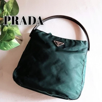 Prada Nylon Olive Metal Handle Shoulder Bag Vintage Authentic - Image 1 of 4