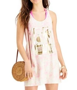 Traje de baño Miken talla pequeña rosa tie dye dorado gráfico resort playa NUEVO - Imagen 1 de 2