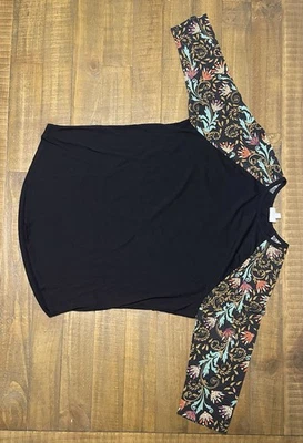 Top raglán LuLaRoe Randy 2XL negro estampado floral mangas para mujer manga 3/4 C013 Foto 1 de 3