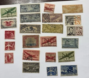 US Stamps, Airmail ,Used, No Gum, 23 Stamps, CV $9+ - Picture 1 of 1