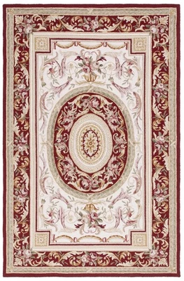 Chelsea Collection Accent Rug - 2'6" x 4', Ivory & Burgundy, Hand-Hooked Fren... - Image 1 of 4