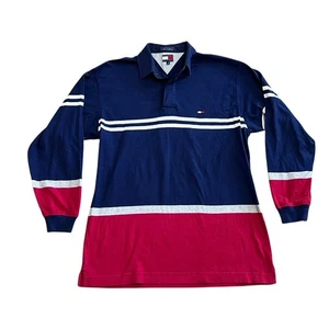 Tommy Hilfiger De Colección Preppy Y2K Rojo Blanco y Azul Manga Larga Polo Para Hombre M - Imagen 1 de 4