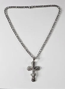Herren Edelstahl Jesus Kruzifix Kreuz Anhänger Halskette 24" Kette Strass - Bild 1 von 14