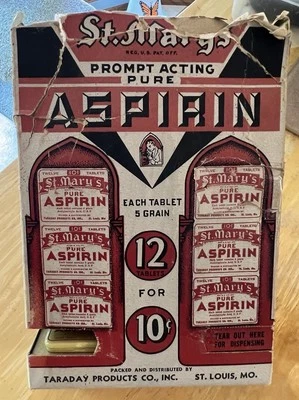 St. Mary’s Pure Aspirin Tablets Display w/4 Full Tins Rare - Image 1 of 4