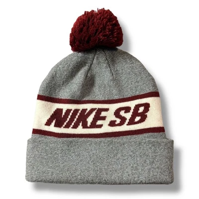 NIKE SB Beanie Unisex Snow Board Gray Oxblood Toque Knit Cap Winter Ski Gorpcore - Image 1 of 4