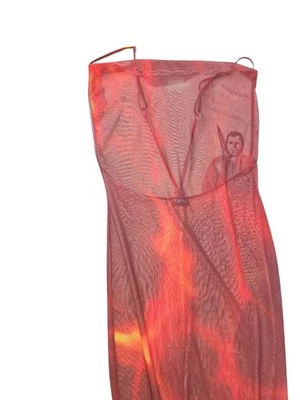 Women's ICONSWM Red Orange Flame Print Sheer Mesh Maxi Dress - Image 1 of 4