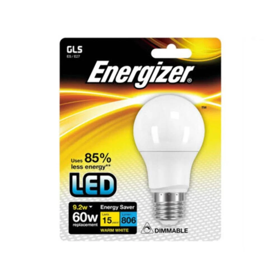 Energizer LED Bulbs GLS E27 S10272 Warm White 2700K 9.2W 60W 806 Lumens New - Image 1 of 1