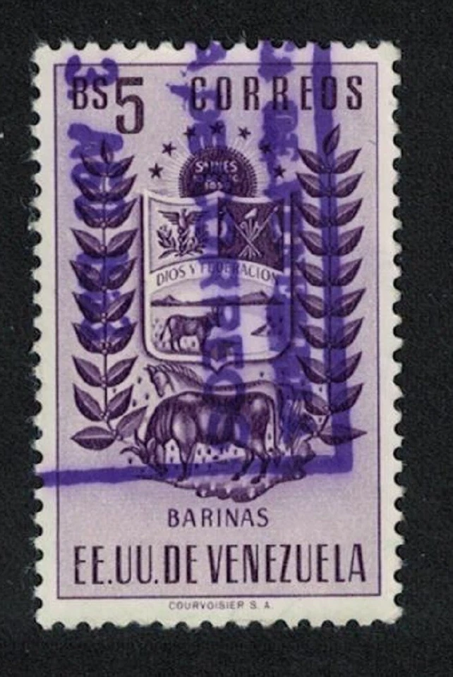 Venezuela Estado de Barinas Vaca Ganado Caballo 5Bs 1954 Canc SG#1312 Sc#610 Foto 1 de 1