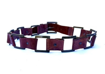 Cinturón Cuero Vintage Marrón Joed Extra Pequeño Latón Pequeño. Preciosos eslabones cuadrados Foto 1 de 4