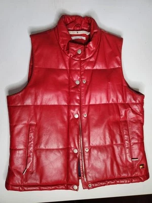 Tommy Hilfiger Vintage Y2K Rojo Cuero Cremallera a Presión Satinado Forrado Chaleco Puffer S/P Foto 1 de 4
