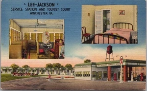 Postal de Winchester, Virginia "Estación de Servicio LEE-JACKSON y Tribunal Turístico" - Imagen 1 de 2