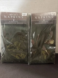 8 Barock Weihnachtsstern Stoffservietten 2 4er Set Olivgrün Weihnachten Neu in Verpackung - Bild 1 von 3