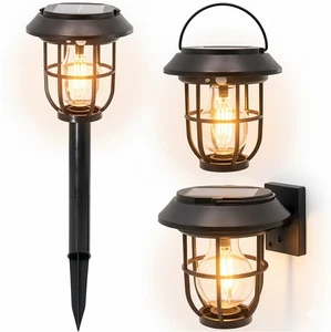 Solar Lantern LED Pathway Light - Stake, Wall Mount, & Hanging W/ 3 Light Modes - Picture 1 of 10