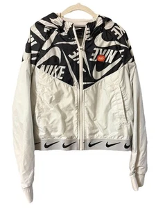 Nike Girl's Windrunner Jacket Size Medium Zip-Up Windbreaker Hooded White Black - Picture 1 of 3