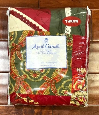 NEW April Cornell Alaysia Holiday Patchwork Cotton Throw Red Green Cottage - Image 1 of 4