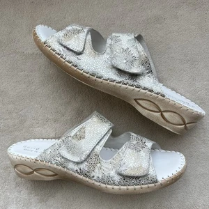 Sandalias David Tate blancas con tacón de cuña de cuero bronce agrietado para mujer 10 N - Imagen 1 de 18