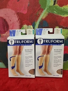 TRUFORM Lot 2Pr Below Knee CT 20-30mmHg Stockings Beige Medium New In Box - Picture 1 of 3