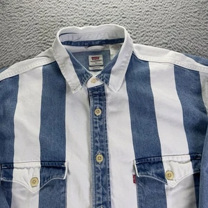 Levis Shirt Mens Small Oversized Blue White Striped Barstow Denim Western Button - Picture 1 of 11
