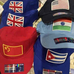New 6X Steve & Barry's USA ,China Cuba India ,2X UK Hat/Cap Size Large Fitted - Picture 1 of 13