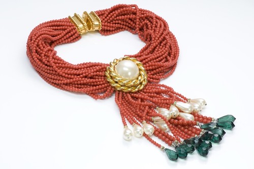 Collana VALENTINO Garavani Couture anni '80 perle finte corallo perline