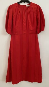 Everlane The City Stripe Ruched Midi Dress Red Short Sleeve Women's Size 8 NWT - Picture 1 of 5