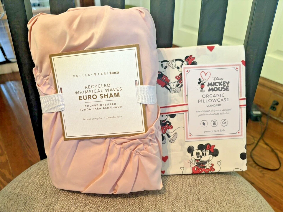 Pottery Barn holiday pillow sham +Mickey Mouse floral Disney princess pink SET - - Image 1 of 4