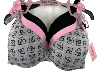 Paquete de 3 sujetadores Juicy Couture 42D elegantes y suaves con aros gris rosa negro NUEVO Foto 1 de 4