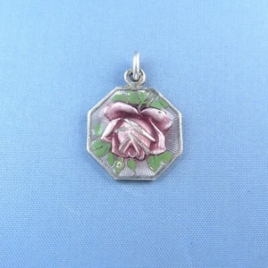 St Therese of Lisieux Medal  *  Antique Guilloche Sterling Silver Rose Pendant - Picture 1 of 5
