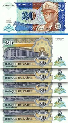Zaire 20 Nouveaux Zaires 1993, AUNC / UNC, 5 Pcs LOT,  P-56 - Image 1 of 4