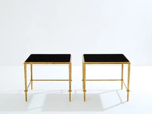 Pair of Maison Ramsay side tables gilt iron black lacquer 1950 - Picture 1 of 11