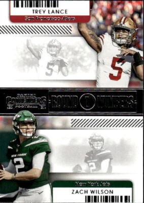 2021 Panini Contenders Trey Lance / Zach Wilson #RN-TLA Round Numbers 8P - Image 1 of 2