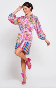 CIEBON Drea Langarm Minikleid mit Blumenmuster in Rosa Retro Print Größe L - Bild 1 von 12
