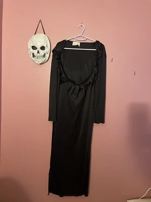 Bone Color Skull Skeleton Mask w/ Hood Grim Reaper Child Costume LG 10-12 - Image 1 of 4