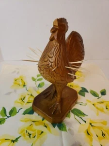 Wood Carved Rooster Sculpture Tooth Pick Holder - Picture 1 of 11