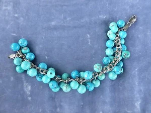 STRIKING VINTAGE STERLING SILVER  AND TURQUOISE BEAD BRACELET - Picture 1 of 5