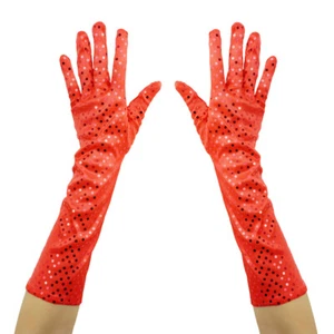 Red Shiny Sequin Gloves - Prom, Bridal Wedding, Cosplay, Costume, Dance, Party - Picture 1 of 2