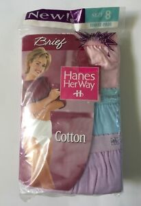 VTG 1996 Hanes Her Way Cotton Brief Panties Sz 8  3 Pairs Pink Blue Purple 