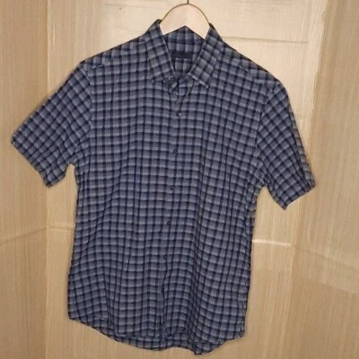 Zachary Prell Blue Grey Plaid Seersucker Button Down Medium - Image 1 of 4