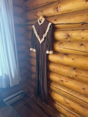 Vintage 1980's Hawaiian Prairie Dress Cottage Core Pink and Brown Victorian - Image 1 of 3