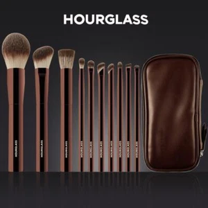 10 PCS Hourglass Makeup Brush Makeup Powder Foundation Concealer + Leather Bag - Picture 1 of 4