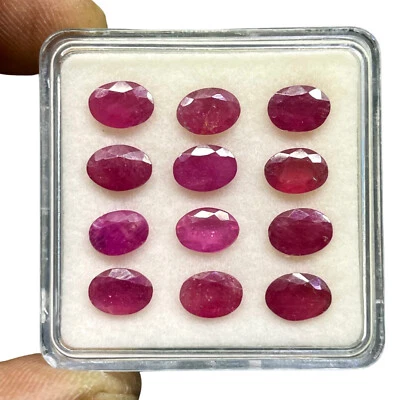 12 Pcs Natural Ruby 6.4-7mm Oval Cut Sparkling Red Loose Gemstones Wholesale Lot - Image 1 of 4