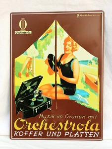 DEKO-SCHILD "Orchestrola" mit Koffer-Grammophon, 49 x 36 cm B474 - Picture 1 of 3