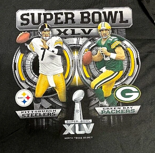 Super Bowl XLV Pittsburgh Steelers Green Bay Packers Reebok 2XL Shirt NFL