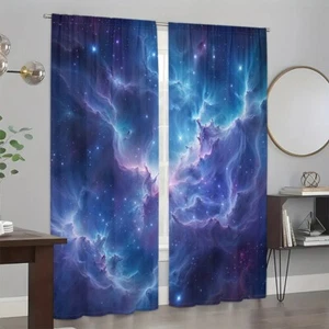 2Pcs Starry Sky Universe Window Curtains Drapes Bedroom Living Room Kitchen - Picture 1 of 18