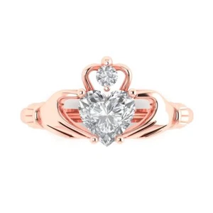 2.25 ct Heart Irish Celtic Claddagh Wedding Promise Bridal Ring 14k Rose gold - Picture 1 of 11