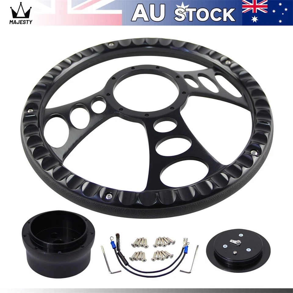 14" 9-Bolt Chrome W/Half Wrap PVC Steering Wheel + Adapter For Chevy GM Cadillac - image 1 of 4