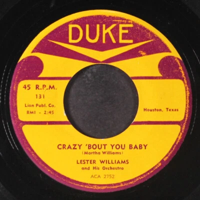 LESTER WILLIAMS: crazy 'bout you baby / don't take your love from me DUKE 7" - Imagem 1 de 2