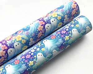 PACK DE 2 HOJAS DE TELA IMPRESAS EN LONA HALLOWEEN FANTASMAS FLORALES HACER LAZOS PARA EL CABELLO - Imagen 1 de 1