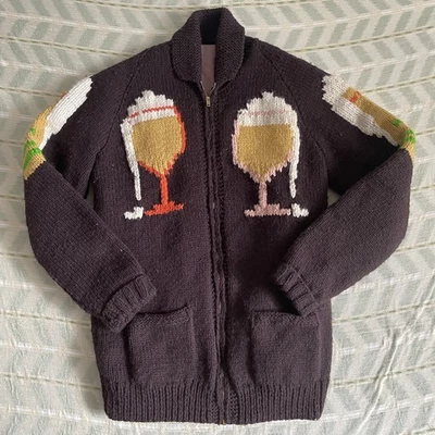 Cárdigan Suéter Vintage Años 50-60 Beer Suds Cowichan Tejido a Mano Cremallera Talla M-L Foto 1 de 4