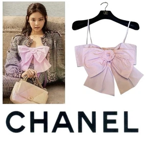 Chanel 2020 2021 Pink Bow Crop Top 34 0 2 Camellia Shirt Jacket Logo 20c XS S - Picture 1 of 24
